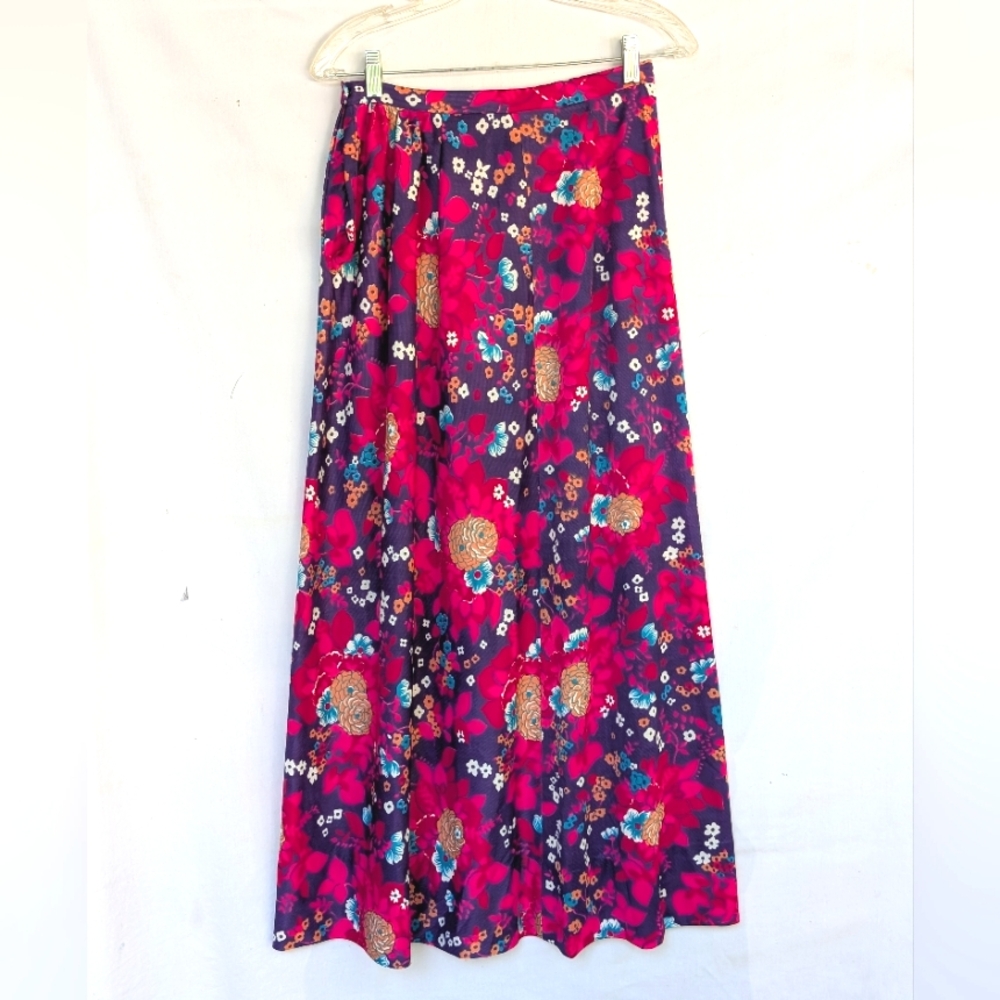 Vtg Hot Pink Maxi Skirt Size S